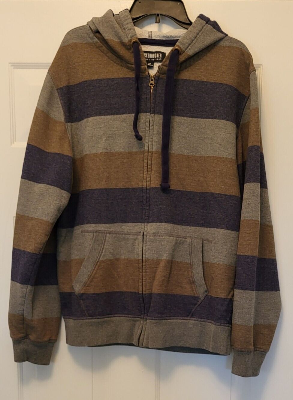 Men's Knickerbocker Blue, Olive & Gray Striped Hoodie Jacket Size XL